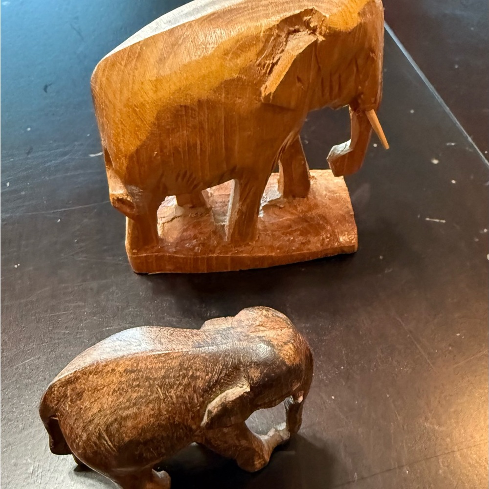 Pair of small Handcrafted Wooden‎ Elephant Figurines